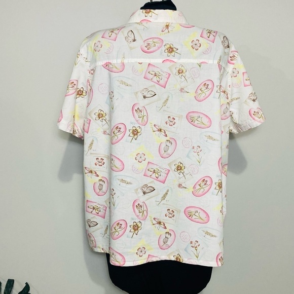 Vintage Floral Cotton Button down Camp Shirt With‎ Garden Print, size 18 - Picture 5 of 12